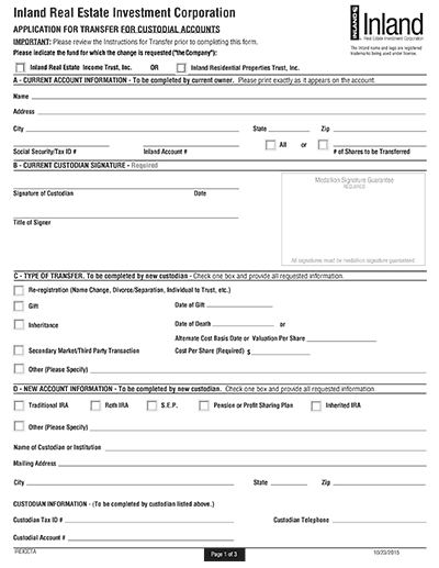 Application for Transfer for Custodial Accounts