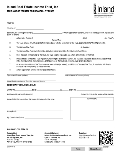 Affidavit of Trustee for Revocable Trusts Form