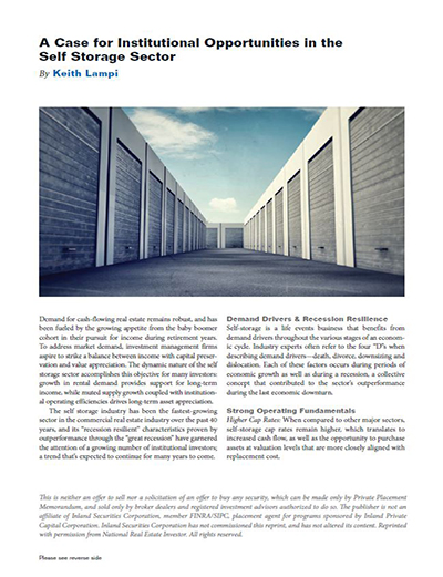 A Case for Institutional Opportunities in the Self Storage Sector